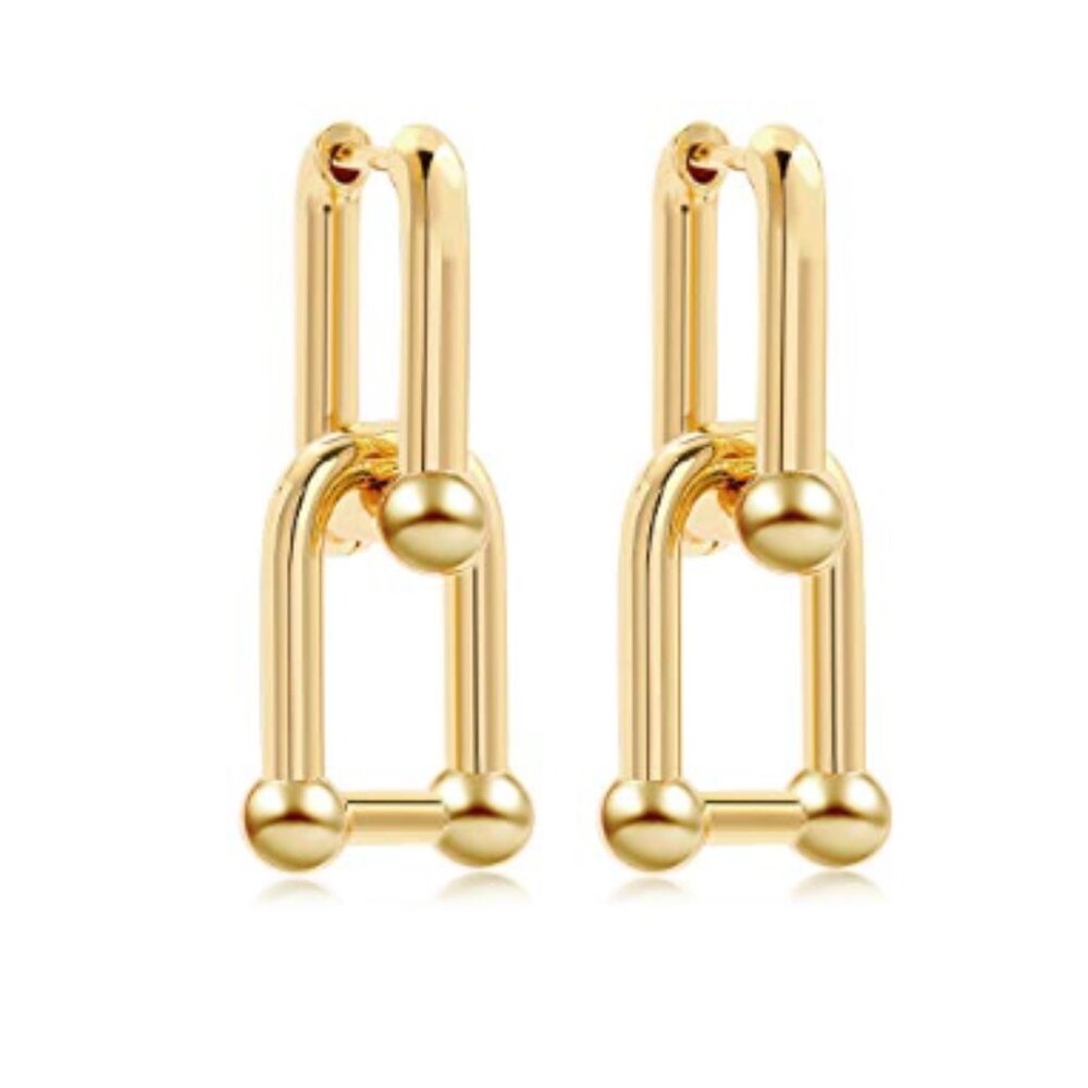 Anthropologie Gold Geometric Link Drop Earrings